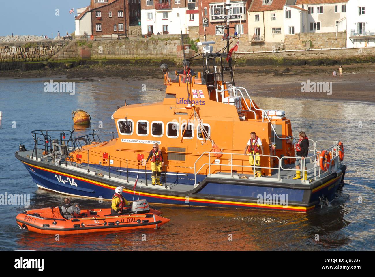 RNLI lifeboat in the harbour, Whitby, North Yorkshire, England, UK ...
