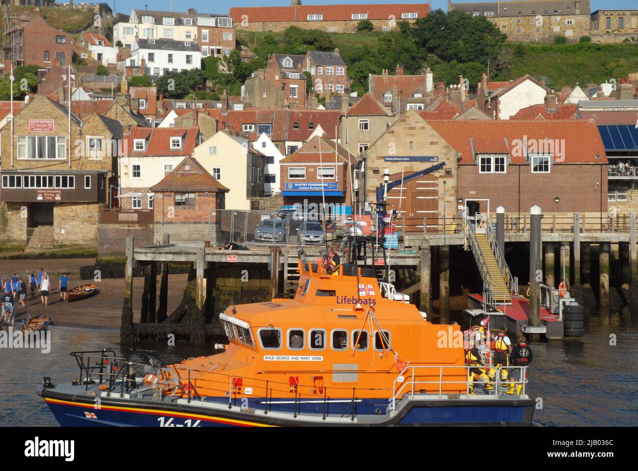 RNLI lifeboat in the harbour, Whitby, North Yorkshire, England, UK ...