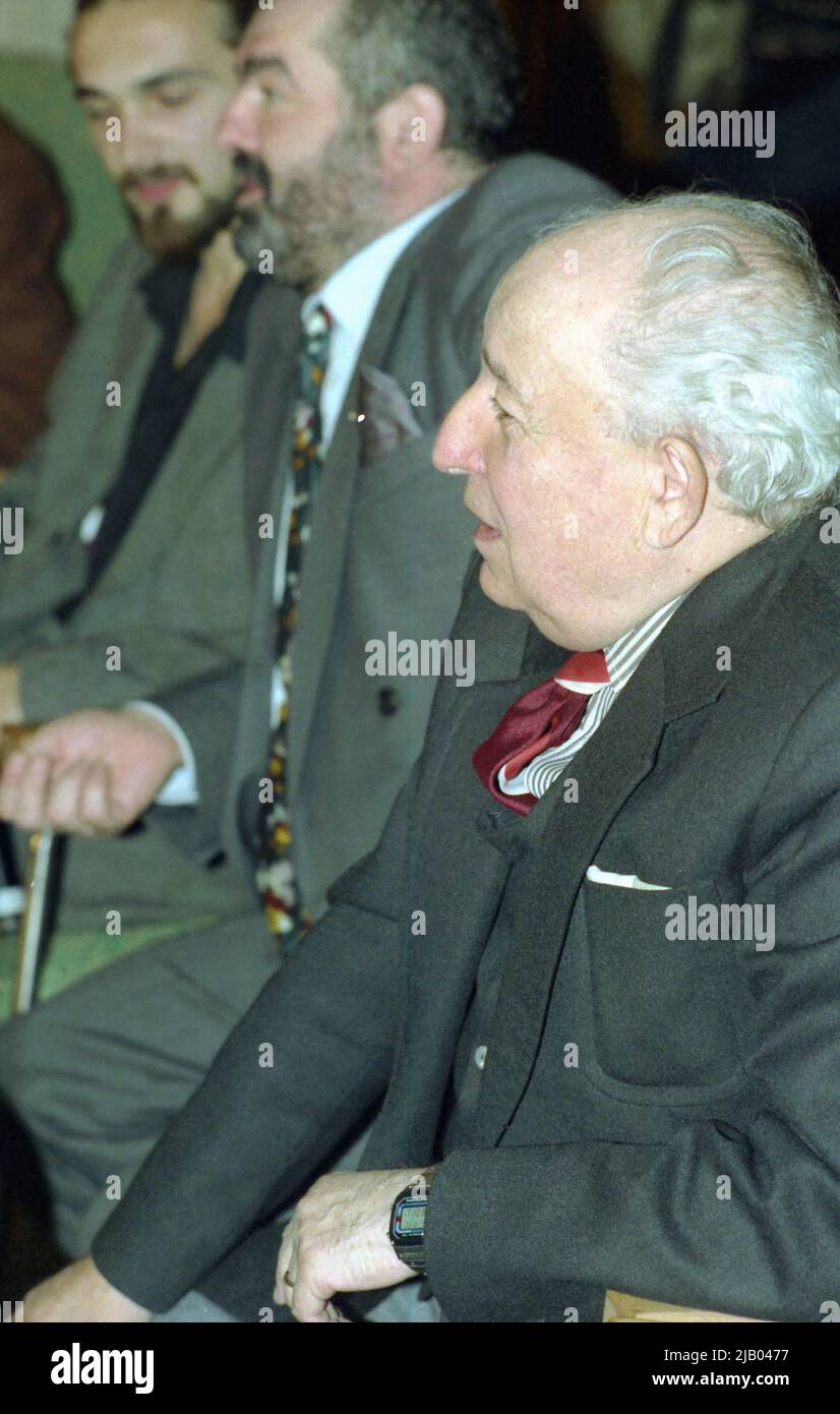 Romanian football (soccer) manager Constantin Teașcă & journalist George Stanca, approx. 1992 Stock Photo