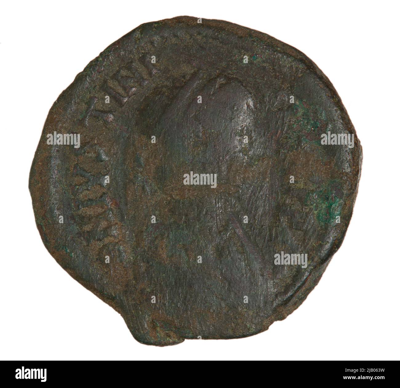 Byzantine Empire, Justinian 1 (527 565), Antioch Theuopolis 537 538 CE, Follis, Brone (AE) Justinian I (527 565), Antioch Mint Stock Photo