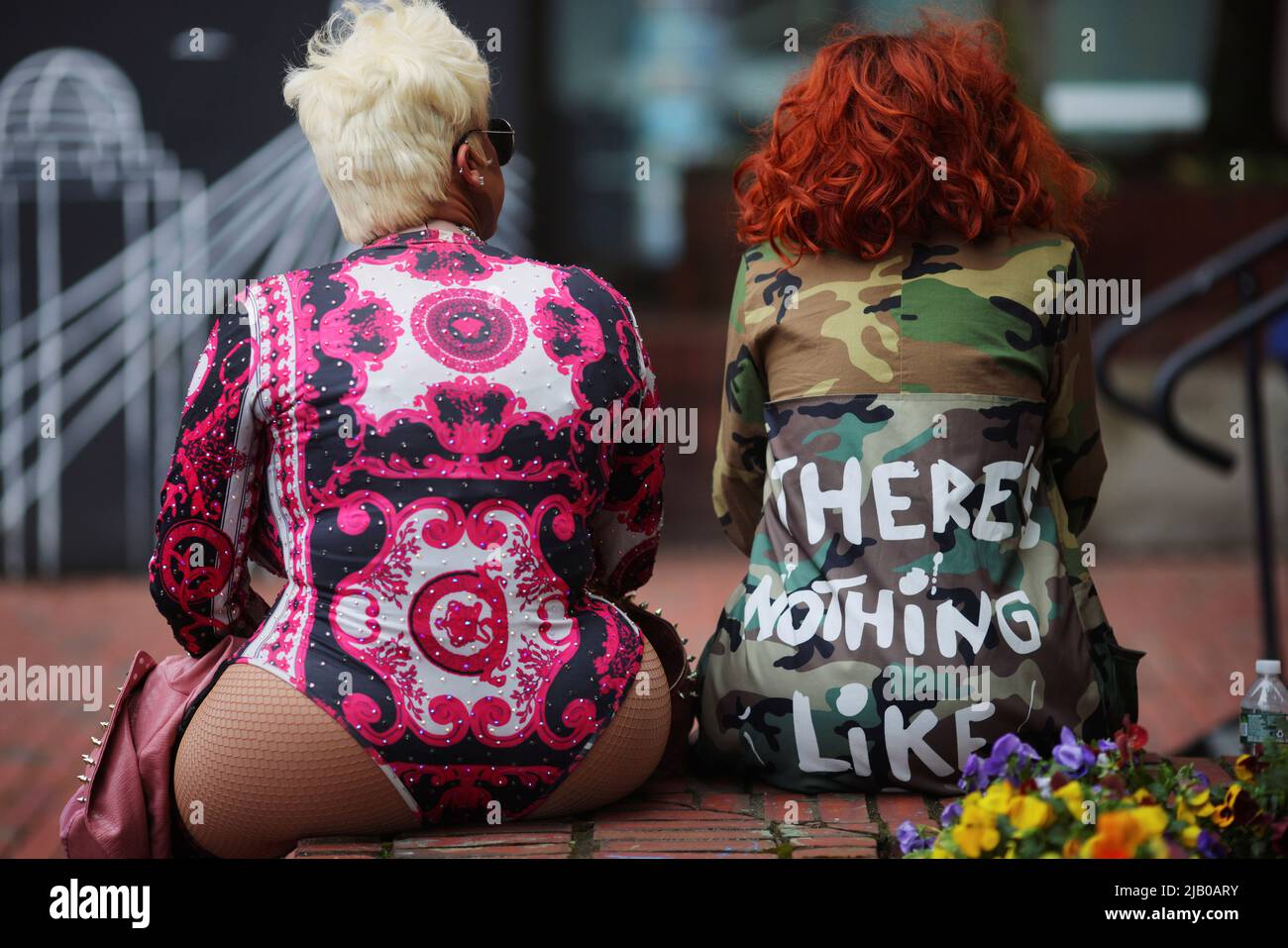 Performer Amanda Playwith and host Teasha Purdy wait backstage at the City of Boston's Pride Kickoff event, celebrating the start of National LGBTQ+ Pride Month, in Boston, Massachusetts, U.S., June 1, 2022.   REUTERS/Brian Snyder Stock Photo