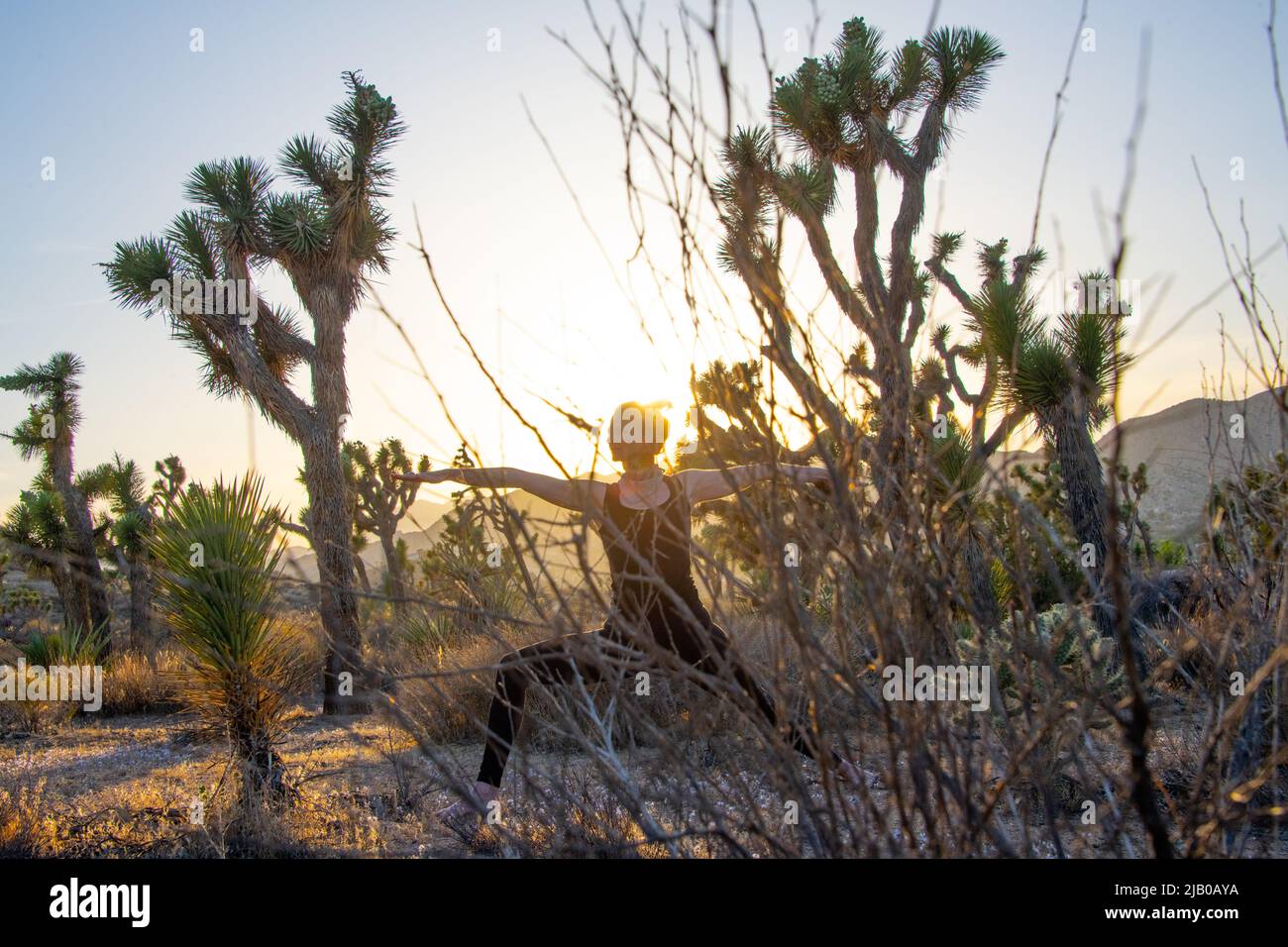 Yoga in a small desert town in California. Stock Photo