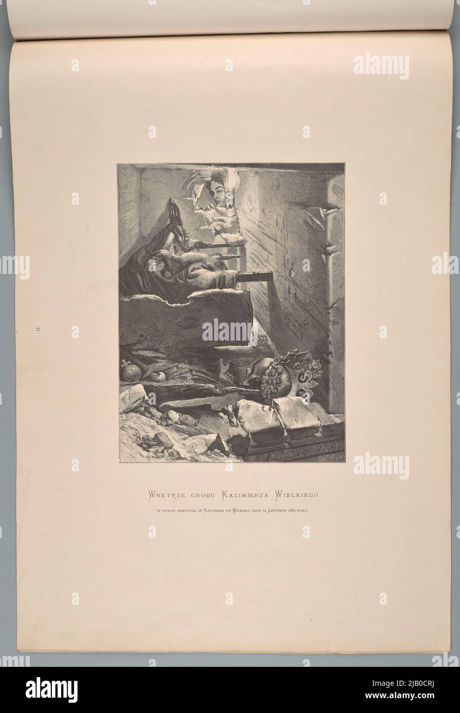 The interior of the grave of Casimir the Great at the time of discovery, in the Wawel cathedral, on June 14, 1869 , from: Jan Matejko's album with an explanatory text by Kazimierz Władysław Wójcicki (part one) (part one) (card 14) Styfi, Jan (1841 1921), Lewental, Salomon (Franciszek Salezy) (1841 1902), Matejko, Jan (1838 1893) Stock Photo