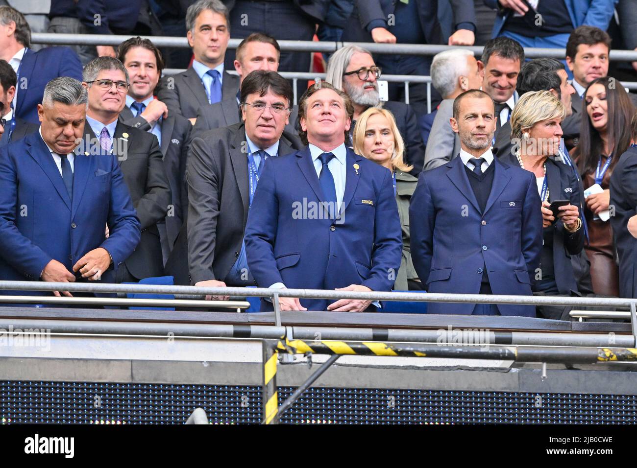 London, UK. 31st May, 2022. Mr.Alejandro DOminguez Pres. Conmebol, and Alexander Ceferin Pre. Uefa during the UEFA CONMEBOL Finalissima 2022 between Italy and Argentina at Wembley Stadium in London, England. Cristiano Mazzi/SPP Credit: SPP Sport Press Photo. /Alamy Live News Stock Photo