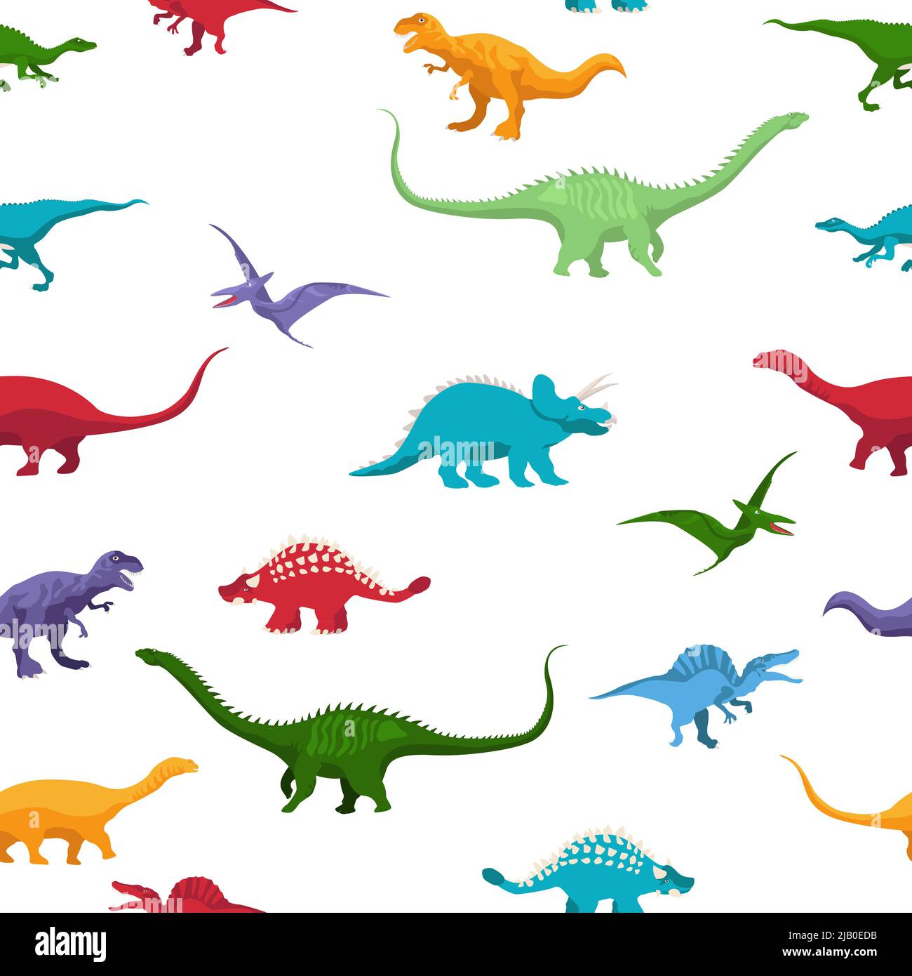 Vector cartoon seamless pattern with dinosaurus over white Stock Vector