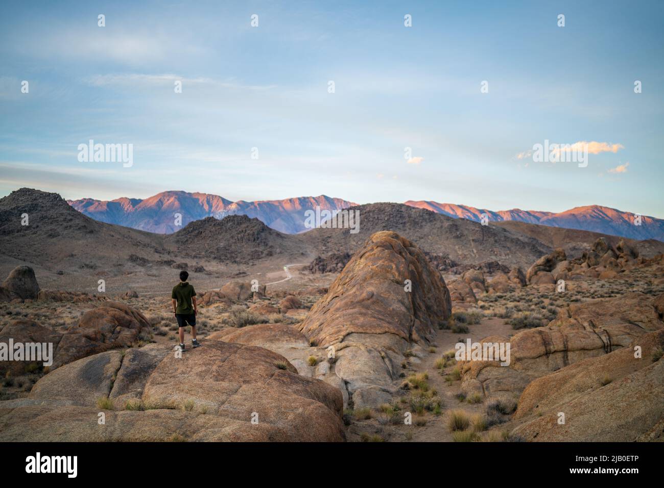 Alabama hills sunrise with lone pine peak hires stock photography and