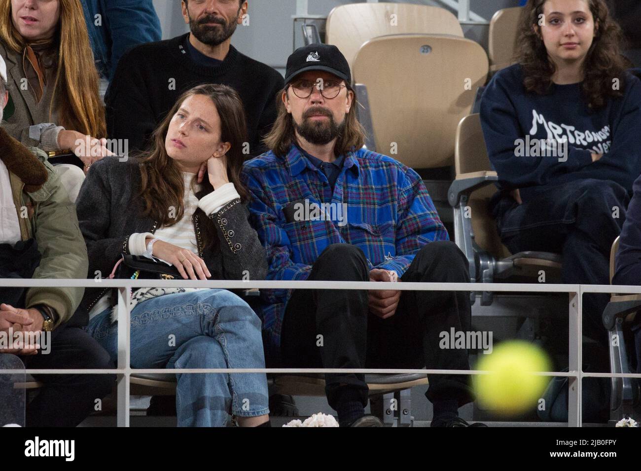 Paris, France. 01st June, 2022. Valentine Hirsch, Pedro Winter in the  stands during French Open Roland Garros 2022 on June 01, 2022 in Paris,  France. Photo by Nasser Berzane/ABACAPRESS.COM Credit: Abaca Press/Alamy