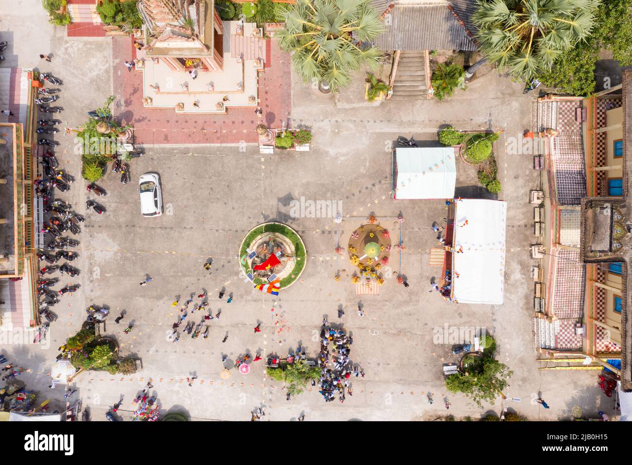 Aerial view of the campus of Khmer temple Bung Coc, Soc Trang, Viet Nam Stock Photo