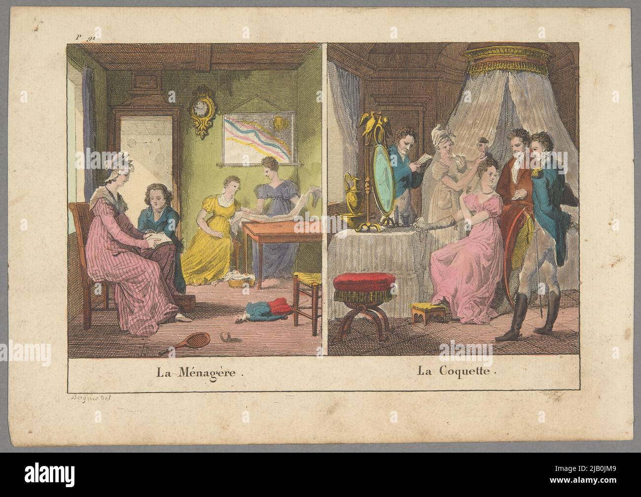 The housewife / The flirtatious / Zipriting  Household; Coquetry. unknown, Bergeret Stock Photo