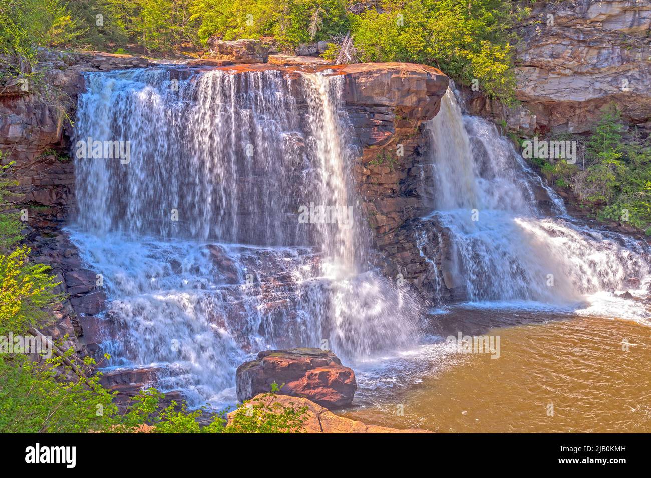 Dramatic Blackwater Falls in the Spring in West Virginia Stock Photo