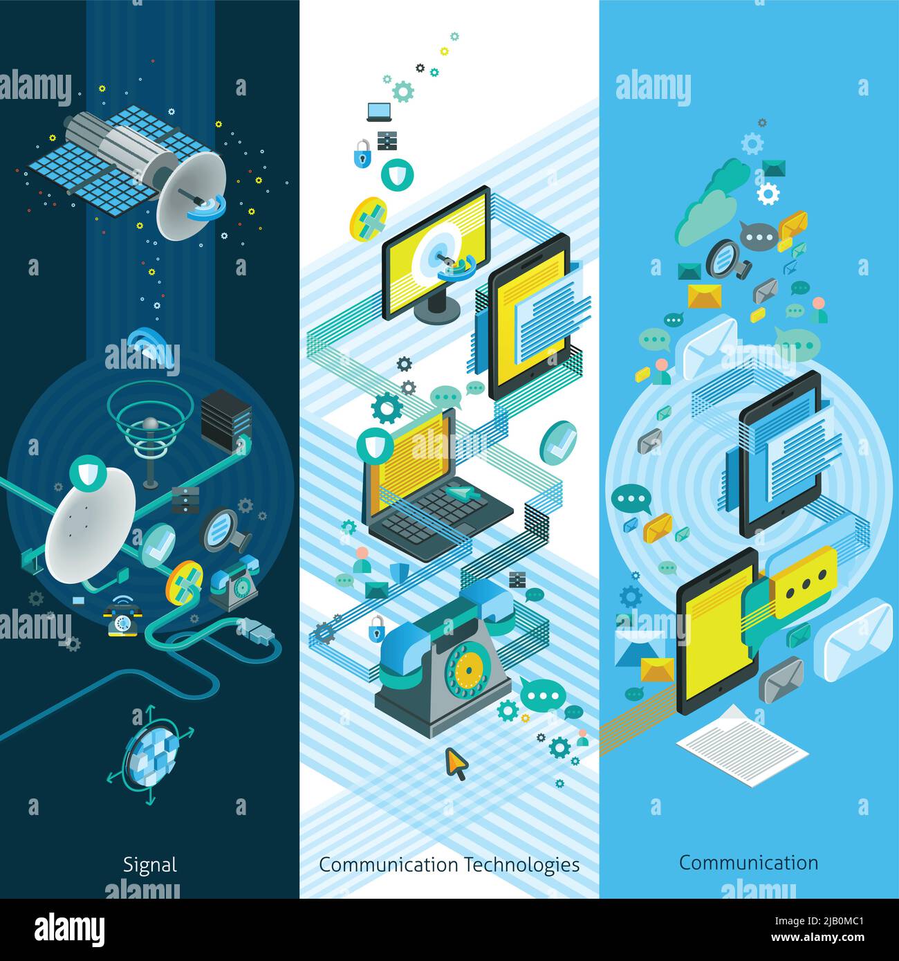 isometric vertical banners with global network
