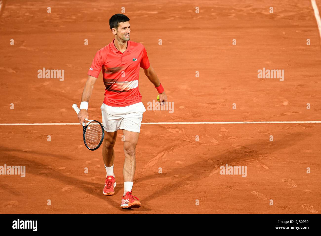 Paris, France. 31st May, 2022. Novak Djokovic of Serbia during the French Open semifinal against Rafael Nadal, Grand Slam tennis tournament on May 31, 2022 at Roland-Garros stadium in Paris, France - Credit: Victor Joly/Alamy Live News Stock Photo