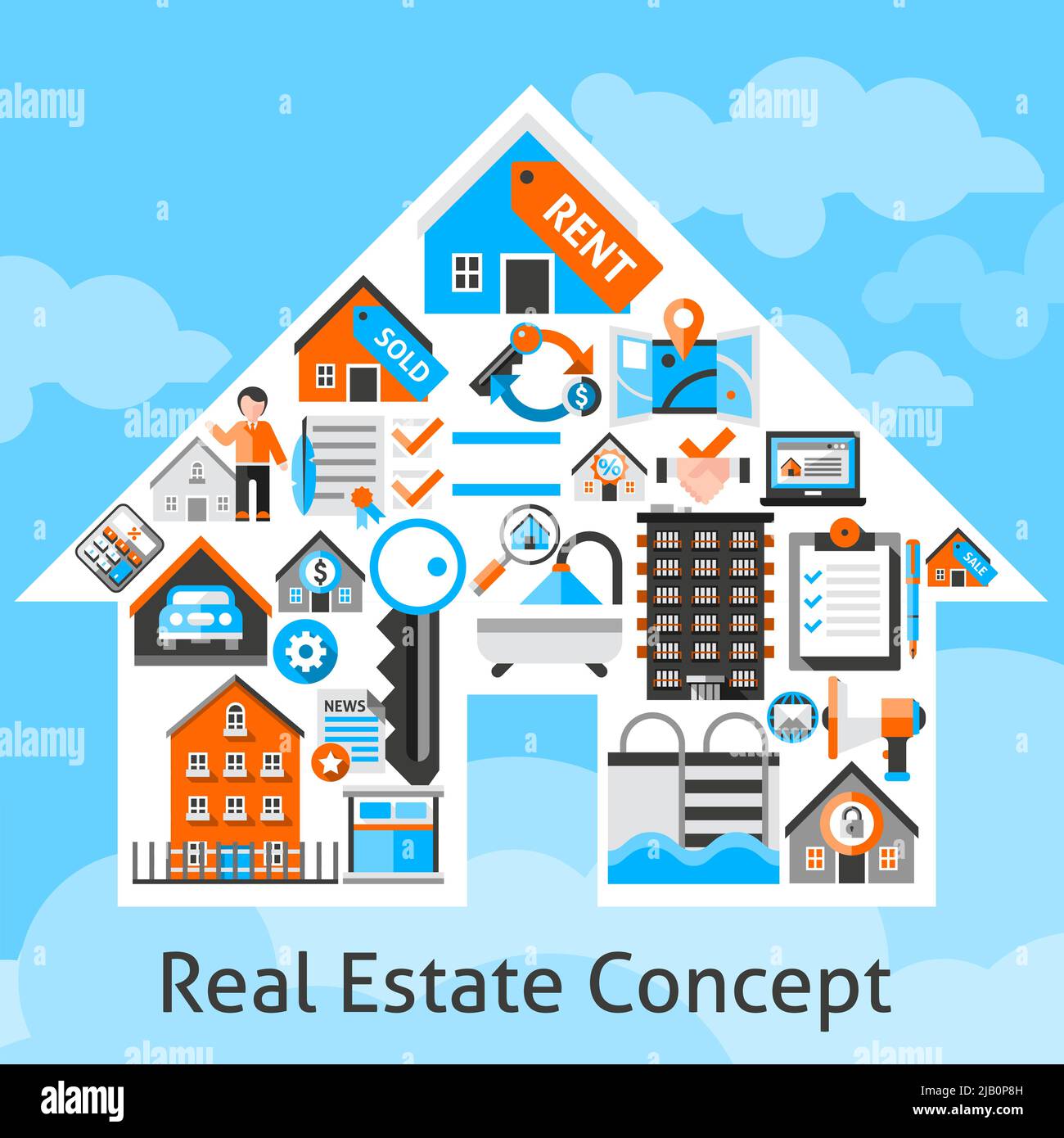 Real estate concept with commercial building residential property ...