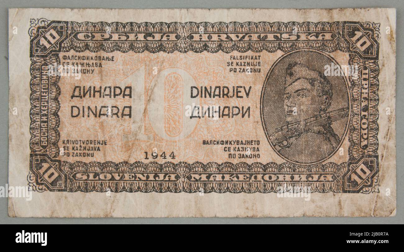 10 Dinar banknote; Yugoslavia, 1944 Stock Photo
