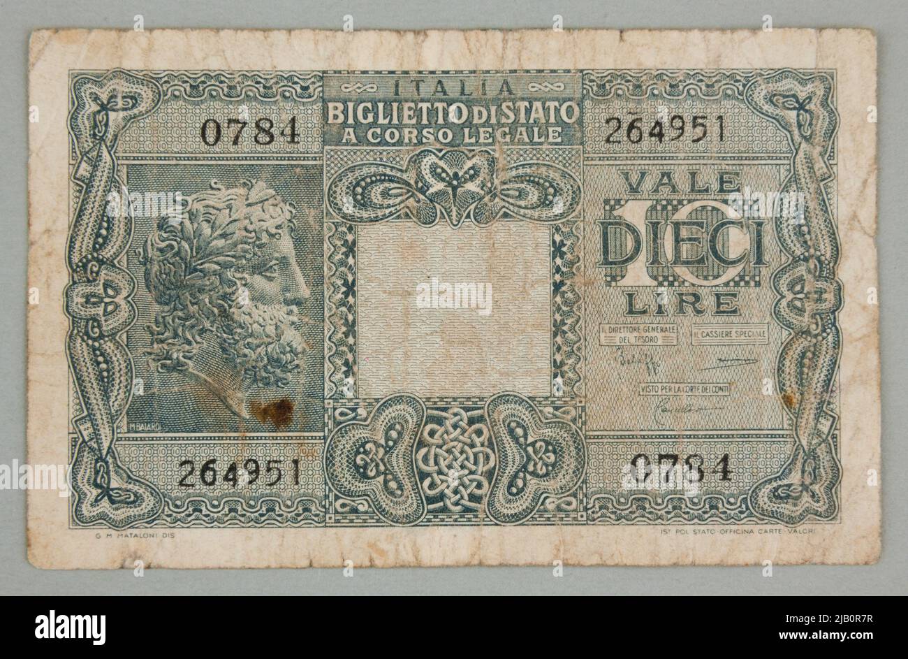 10 Lire banknote; Italy, November 23, 1944 State Officina Carte Valori  Stock Photo - Alamy