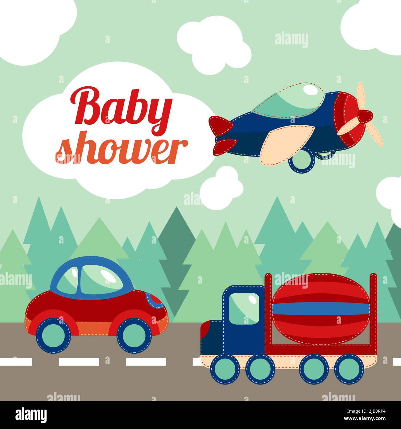 Toile de fond Baby Shower Forêt Camion Bleu Aventure CSH2-121