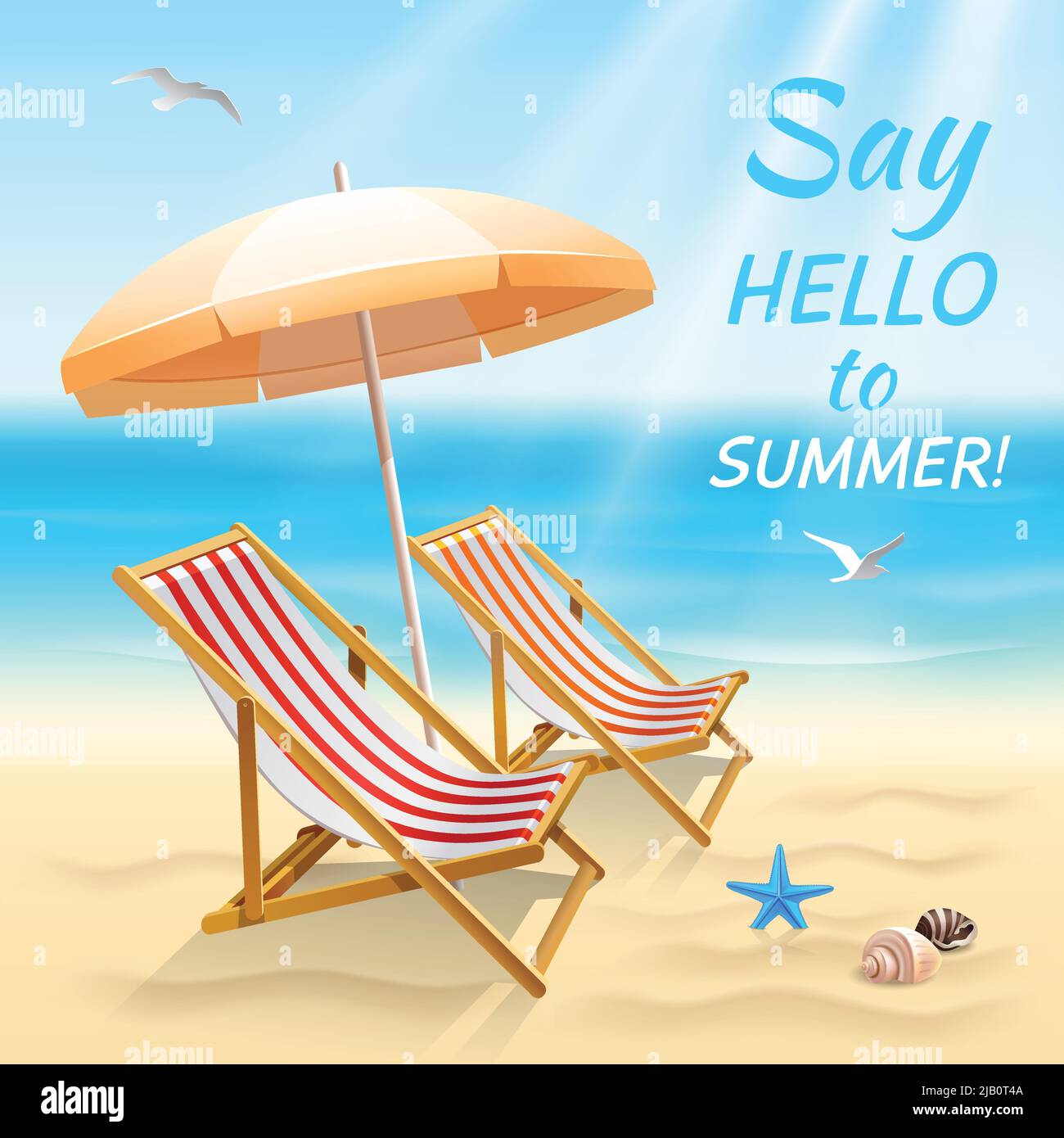 Summer holidays beach background say hello to summer wallpaper with sun