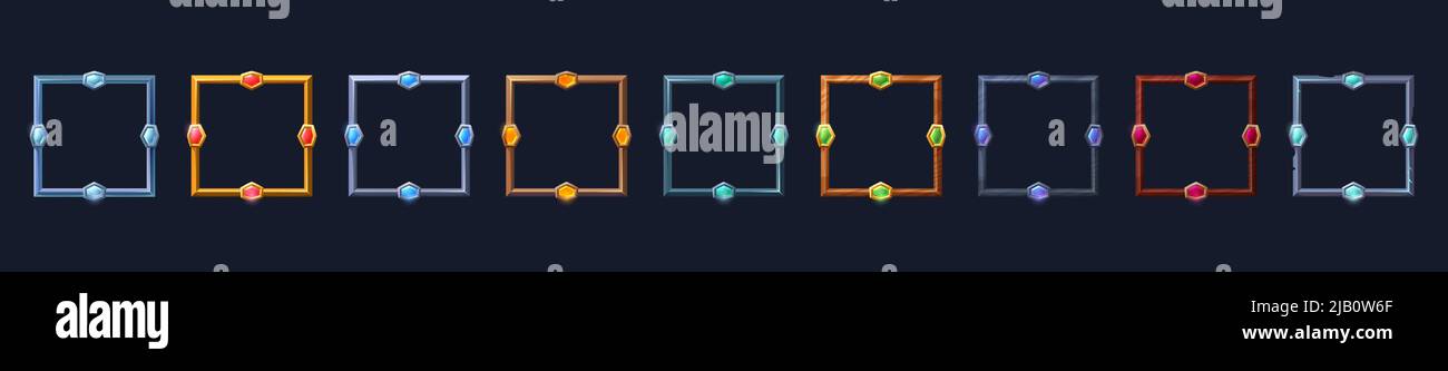 Square frames for game user avatar. Vector cartoon set of empty frames ...