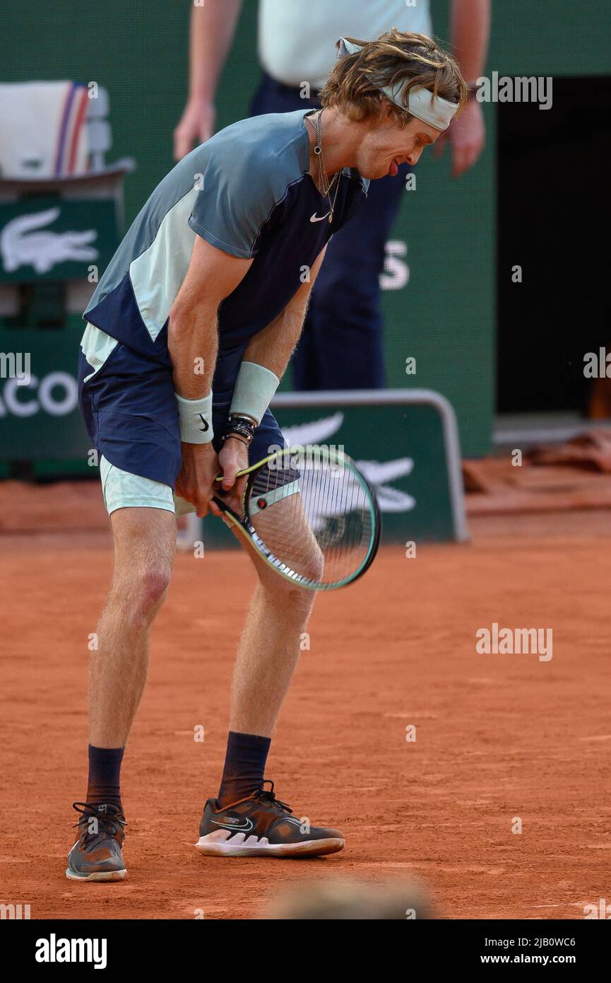 Andrey Rublev plays his quarter-final during the French Open at Roland  Garros arena on June 1, 2022 in Paris, France. Photo by Laurent  Zabulon/ABACAPRESS.COM Stock Photo - Alamy