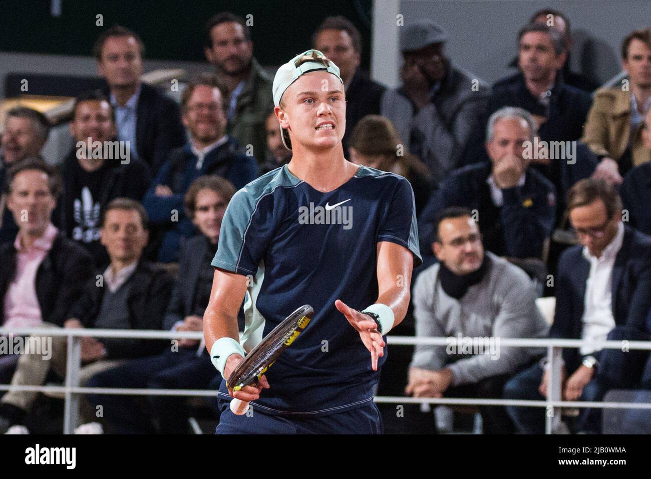 Holger Rune plays his quarter-final match during the French Open Tennis ...