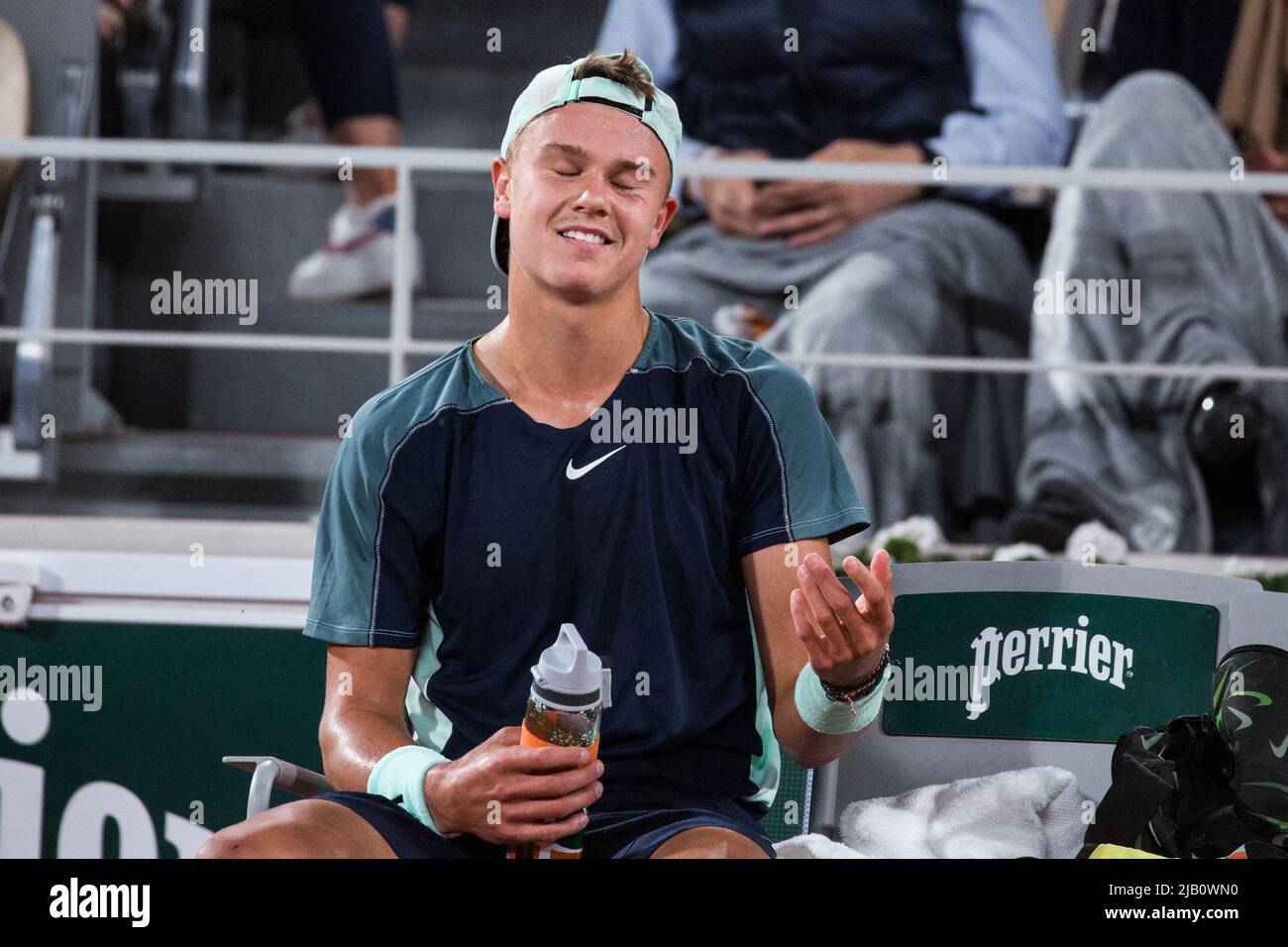 Holger Rune plays his quarter-final match during the French Open Tennis ...