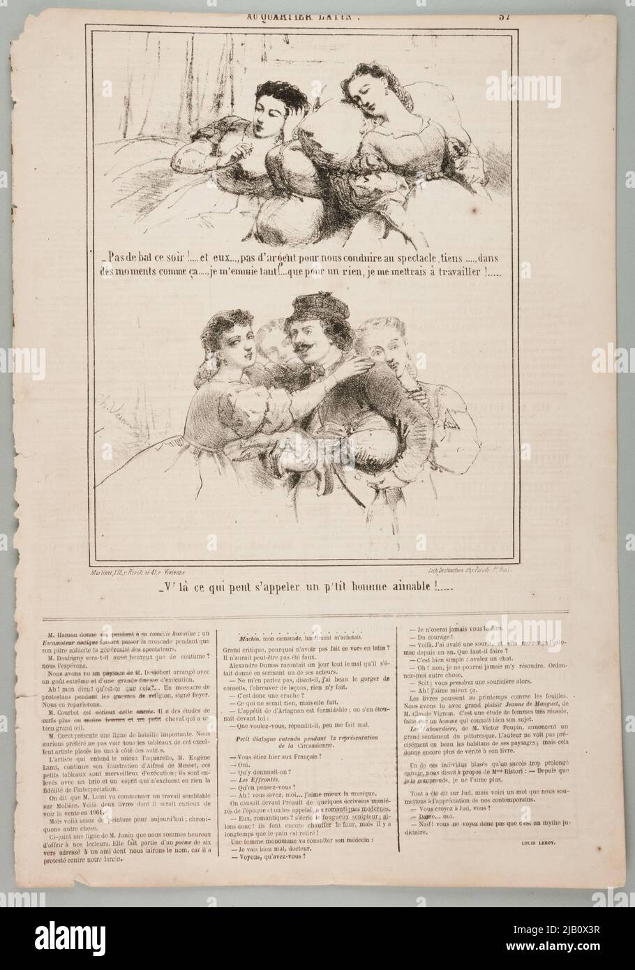 Two compositions on one card, lithography from the Au Quartier Latin series in: Le Charivari Vernier, Charles (1831 1887), lith. Destouches (Fl. 1853 1869), Maison Martinet Stock Photo