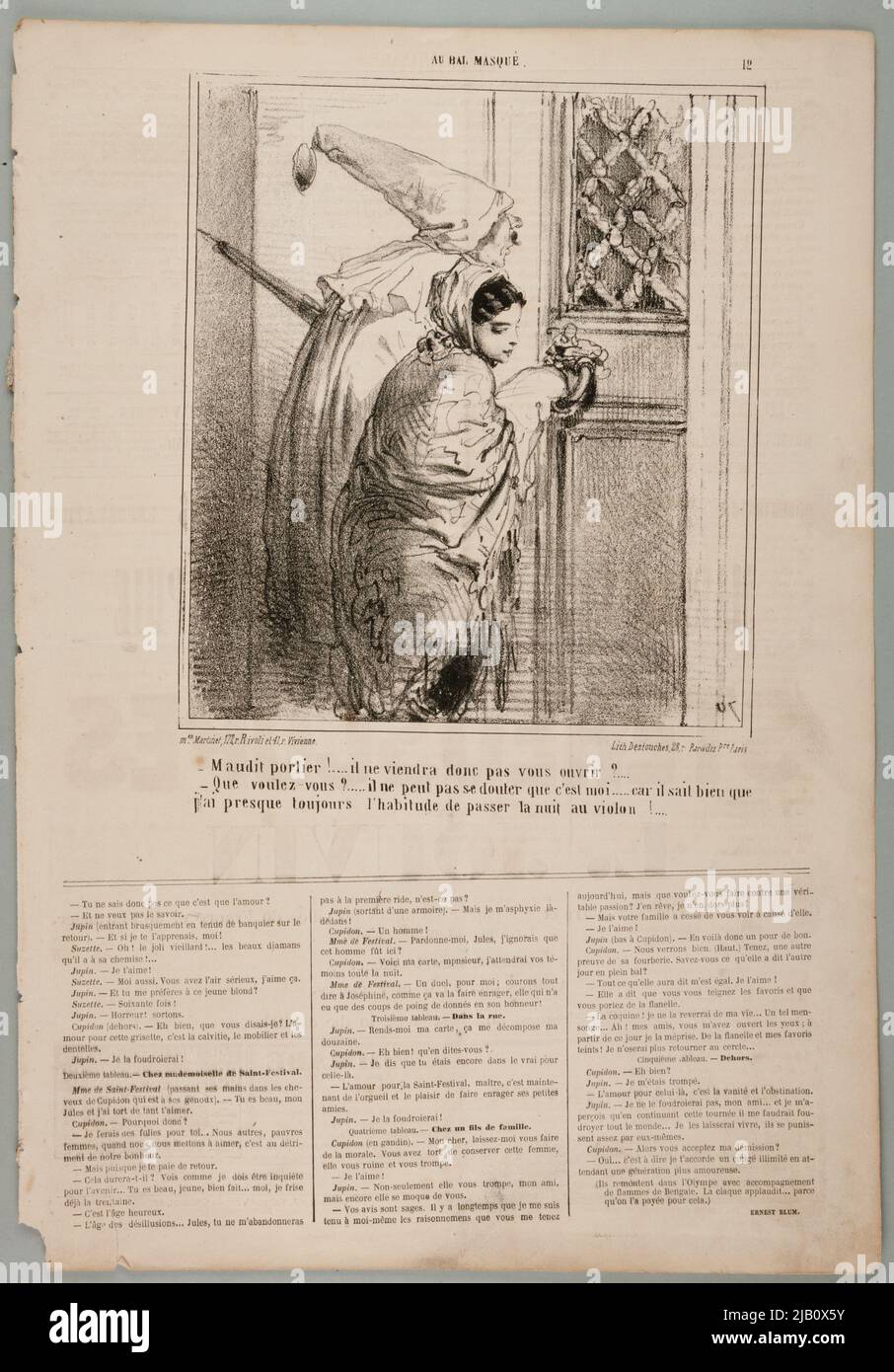 Cursed door! , will it not come to open you [] , litografia z serii at the masked ball W: the charivari Maison Martinet, Beaumont, Charles E Douard of (1821 1888), lith. Destouches (Fl. 1853 1869) Stock Photo