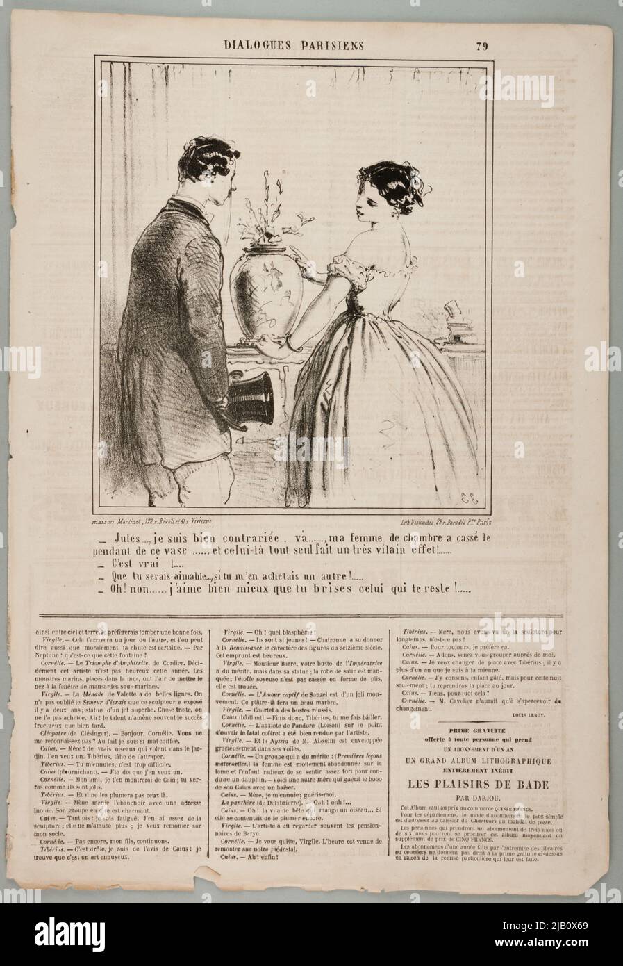 Jules,… I am well upset [] , litografia z Serii Parisian dialogues W: Le Charivari Maison Martinet, Beaumont, Charles E Douard of (1821 1888), lith. Destouches (Fl. 1853 1869) Stock Photo