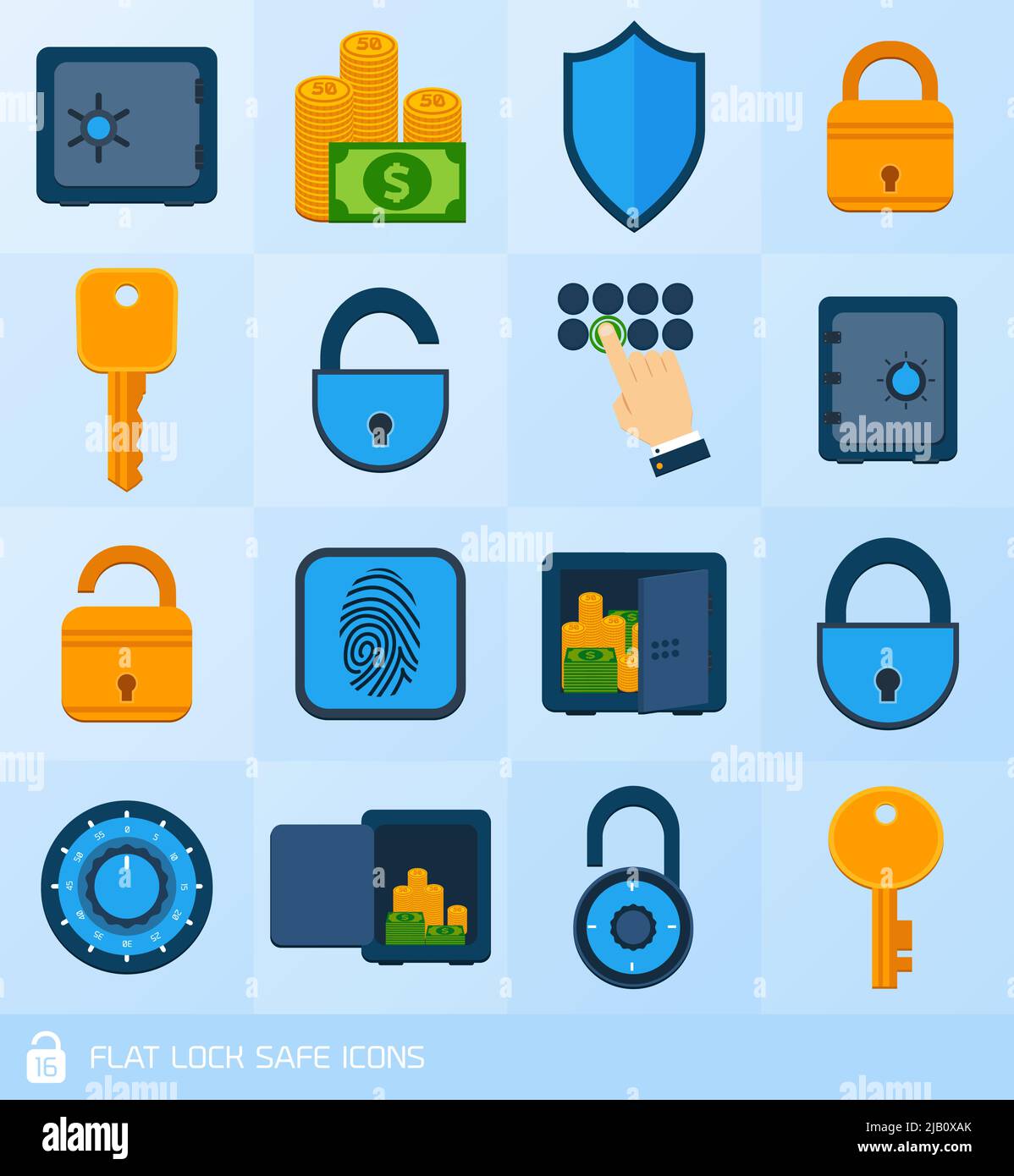 Business banking finance lock safe decorative icons set isolated vector ...