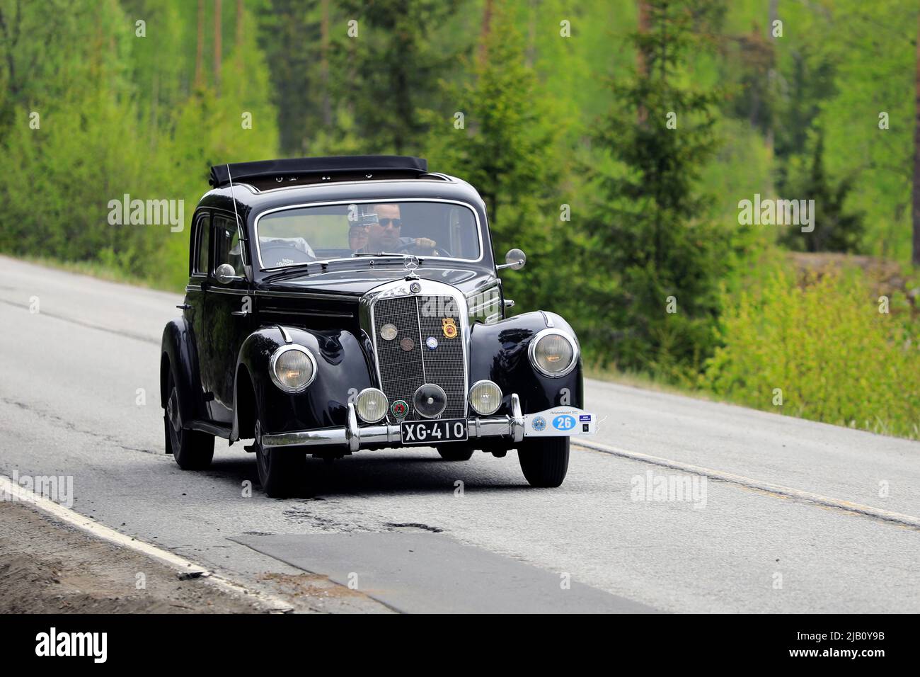 Classic Mercedes-Benz 220 year 1952 on Ascension Day vintage car rally by AHS ry, road 104, Fiskars, Finland. May 26, 2022. Stock Photo