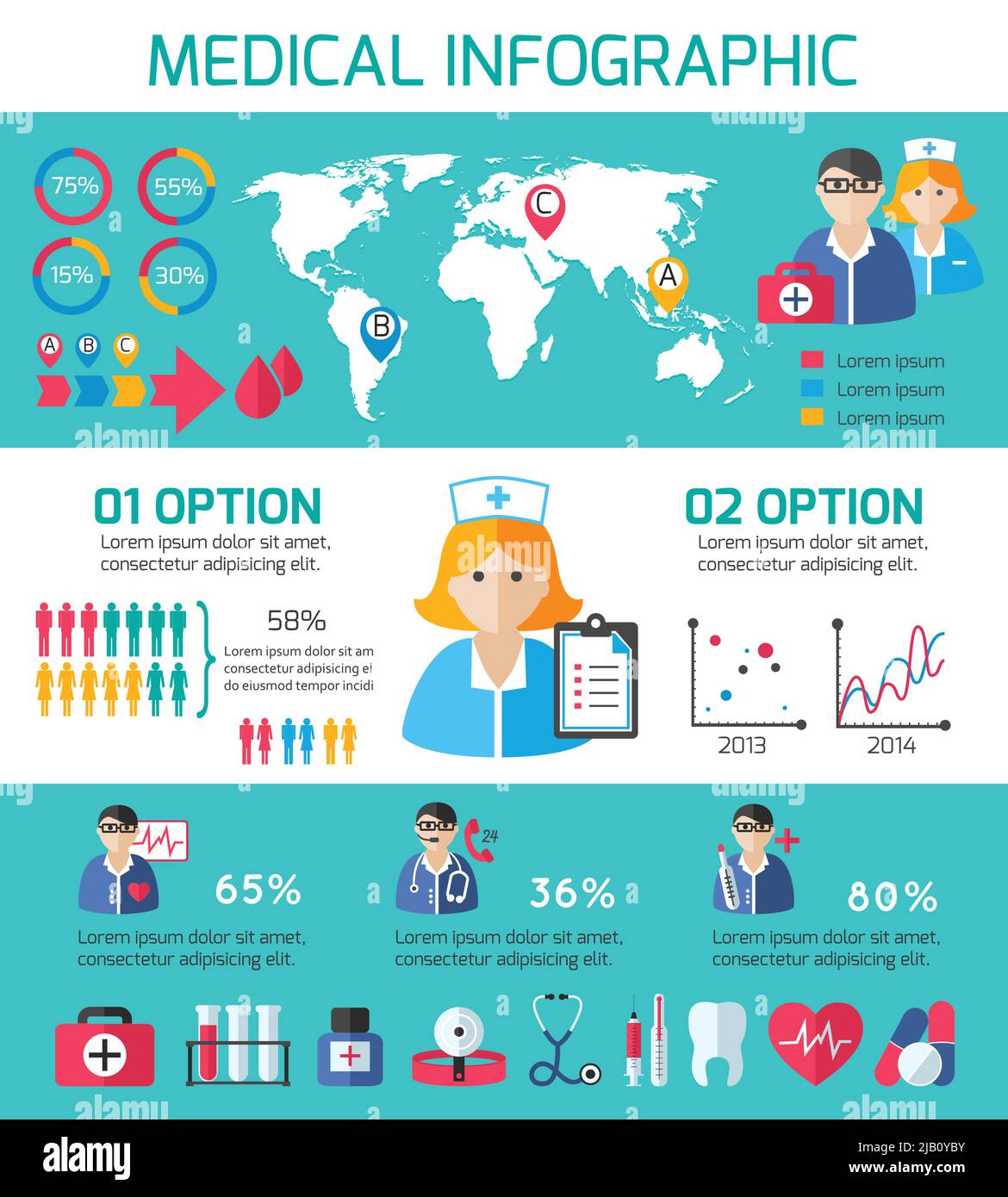 Medical elements and staff infographic elements for web design and ...