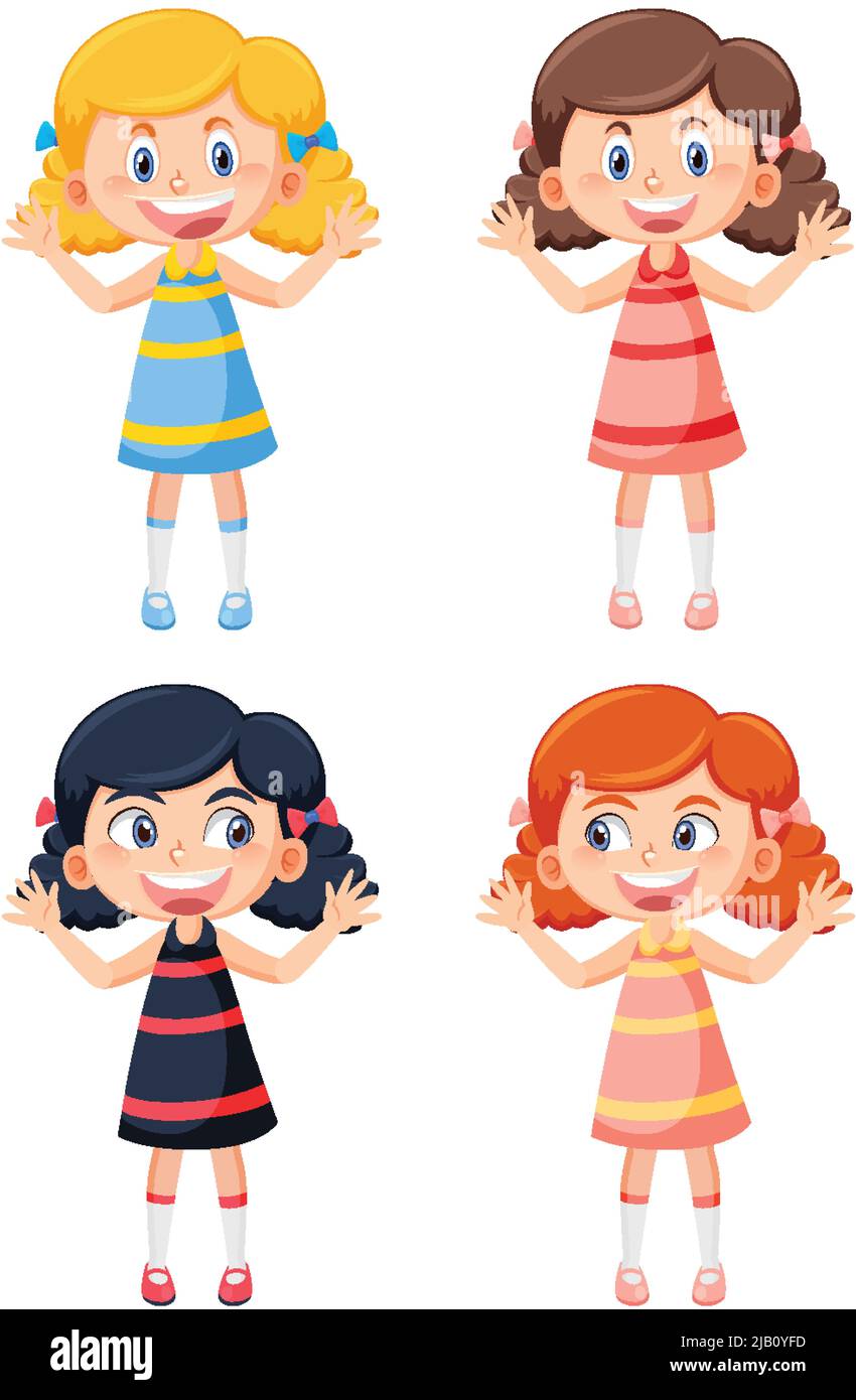 Set of different happy cute girls illustration Stock Vector Image & Art ...