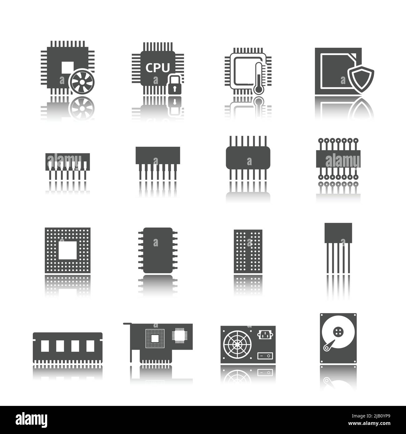 Electronic technology devices computer circuits black icons set isolated vector illustration Stock Vector