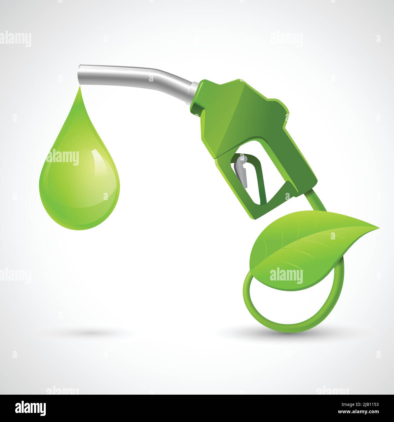 Green bio fuel concept with fueling nozzle leaf and drop natural energy