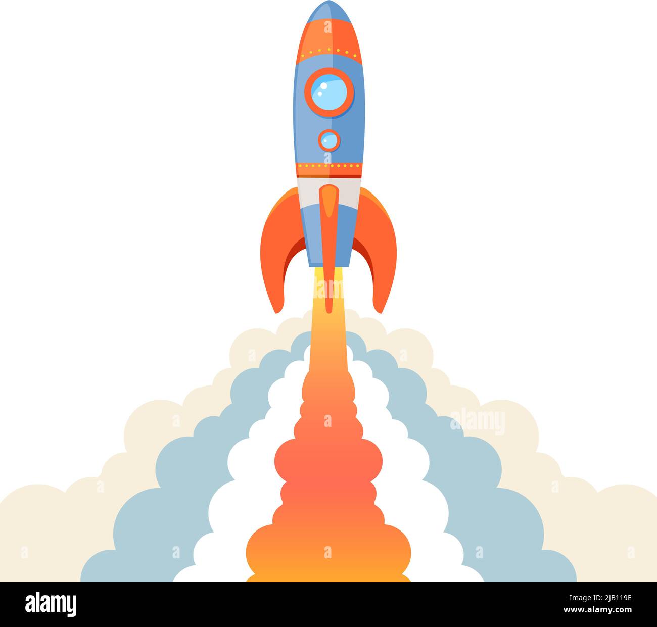 Space rocket ship start cartoon emblem isolated on white background vector illustration Stock Vector