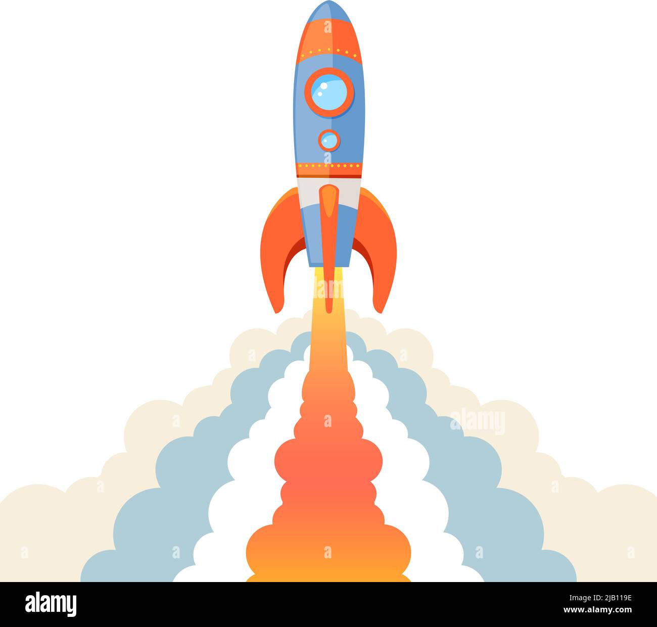 Rocket. Space rocket launch. Project start up. Flying cartoon rocket.  Vector illustration isolated on white background Stock Vector