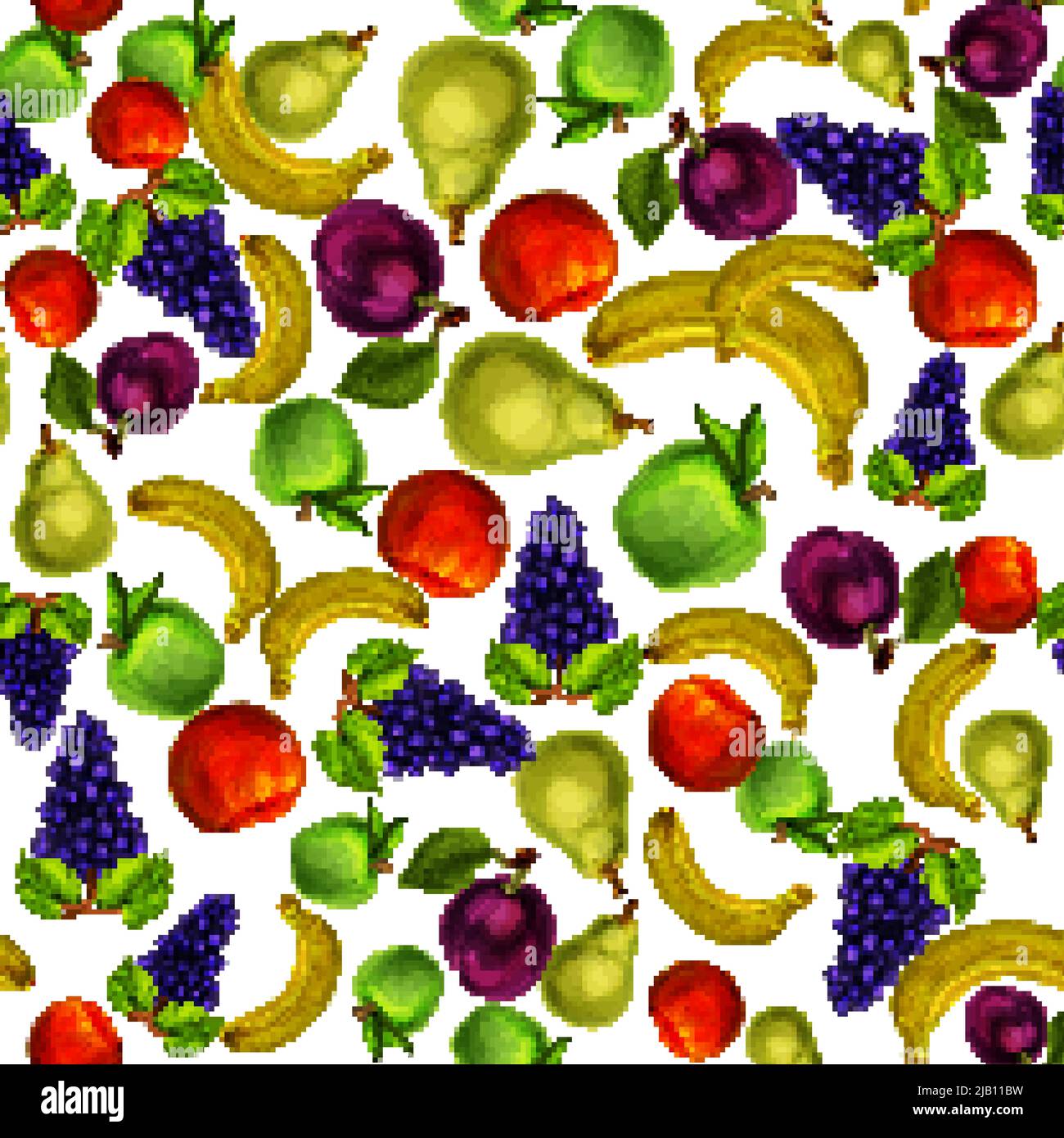 Seamless mixed organic ripe fruits pattern background with apple plum ...