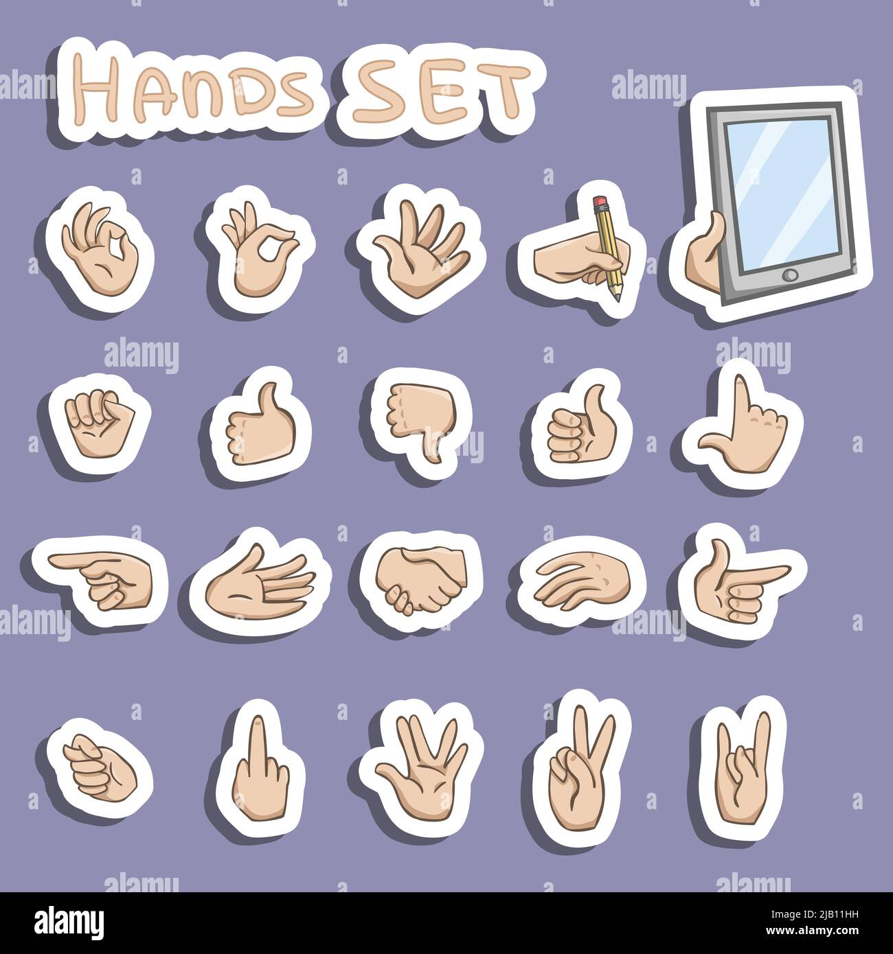 Hands gestures stickers set of pointing thumb expressions isolated ...