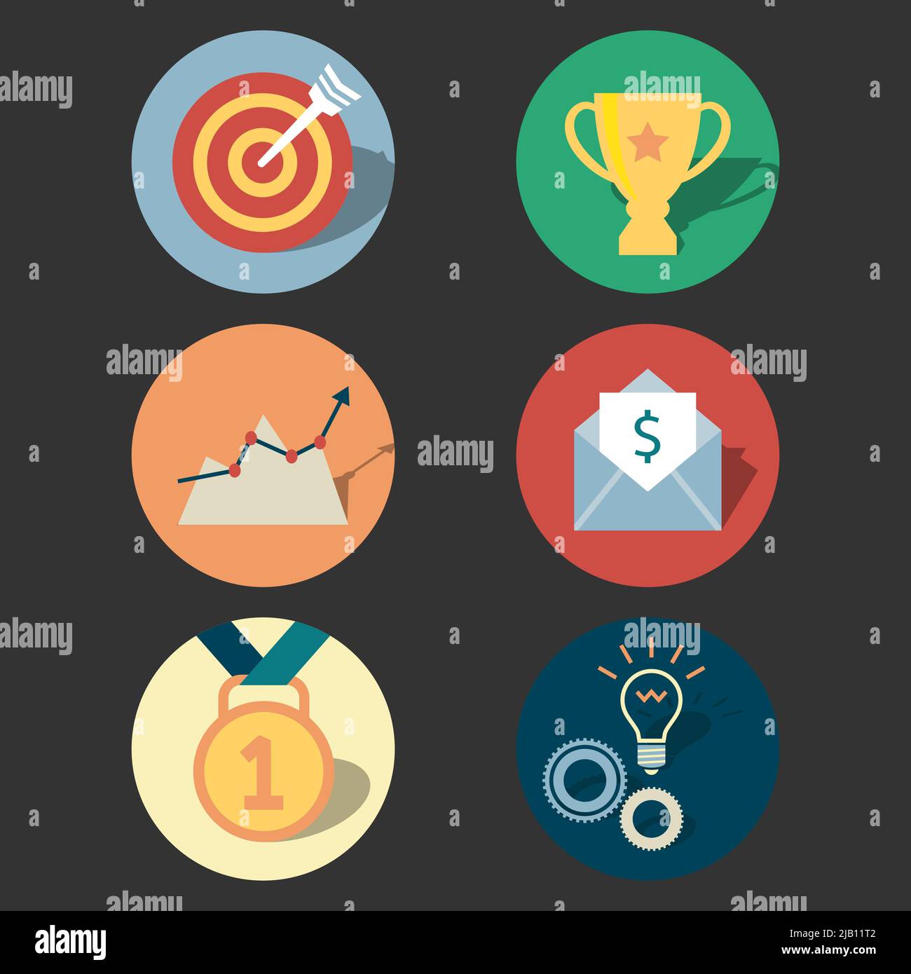 Success concept icons set of target prize medal and achievement ...