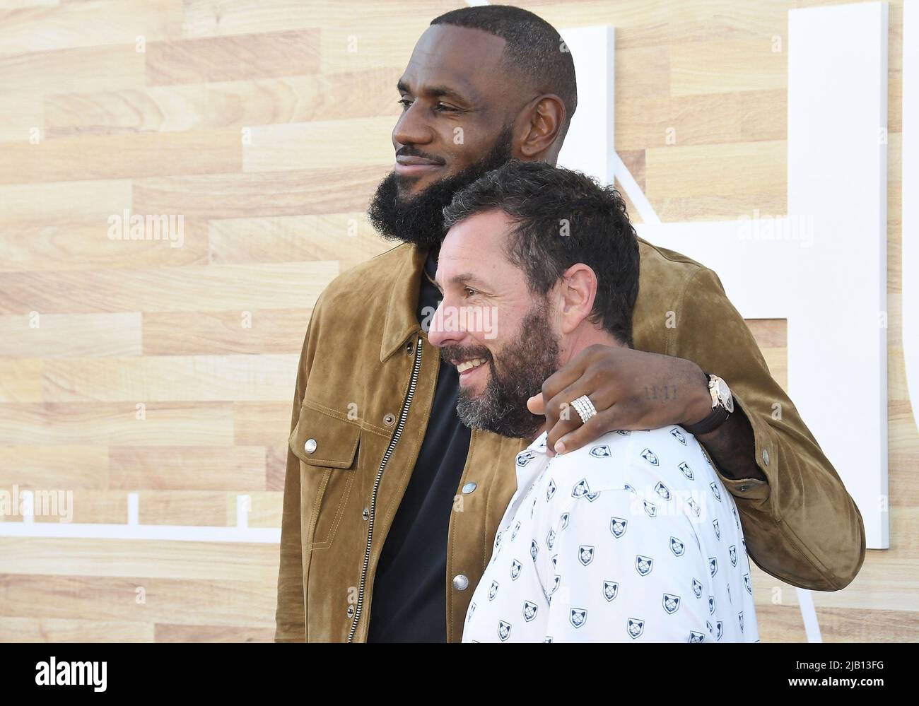 (L-R) LeBron James and Adam Sandler at Netflix's HUSTLE Los Angeles ...