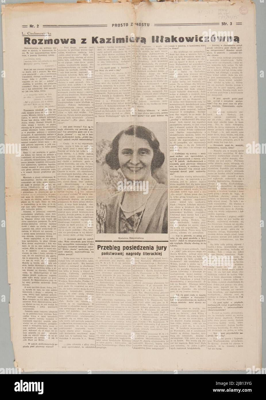 The magazine Prosto z Bridge No. 2 of 13.01.1935 (from pp. 3 8) devoted to culture and work: Interview with the winner of the K. Illakowiczówna State Award and the announcement of the premiere of Harnasi Karol Szymanowski in Prague The authors are different Stock Photo