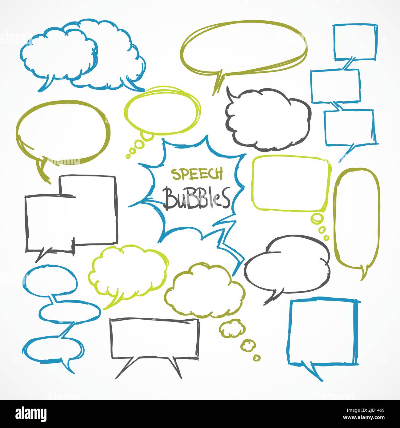 Doodle comic speech bubbles design elements set isolated vector ...