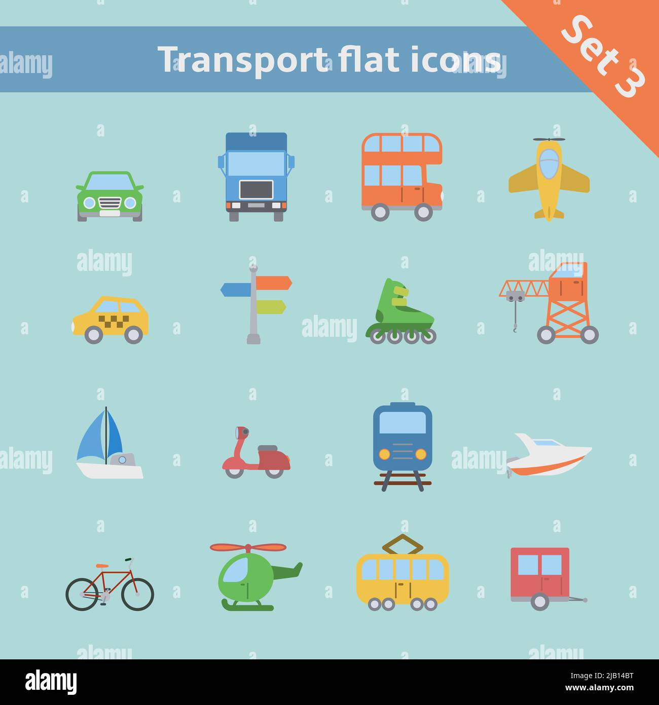 Transportation flat icons set of aircraft boat yacht helicopter ...