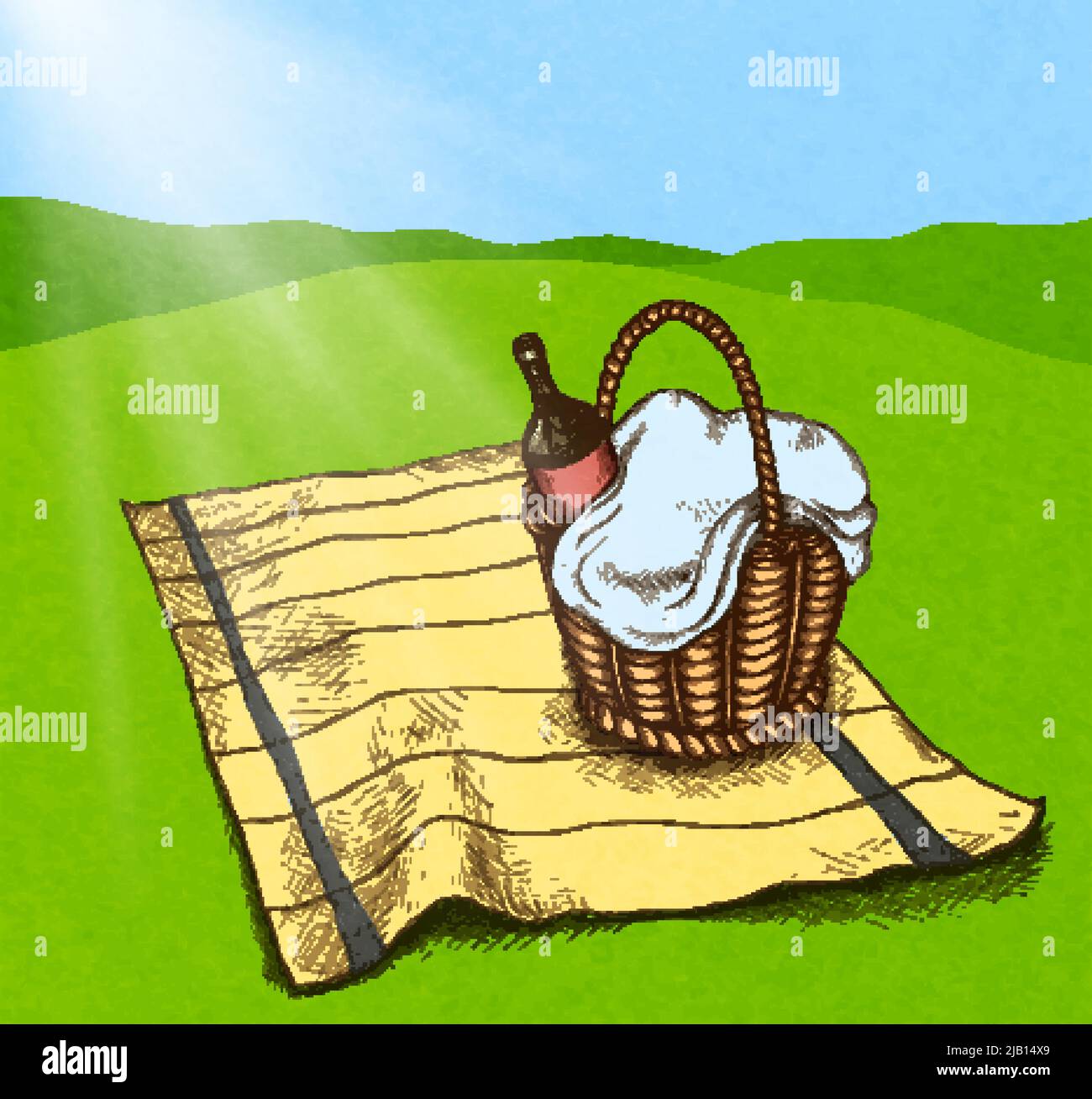 Basket on picnic blanket Stock Vector Images - Alamy