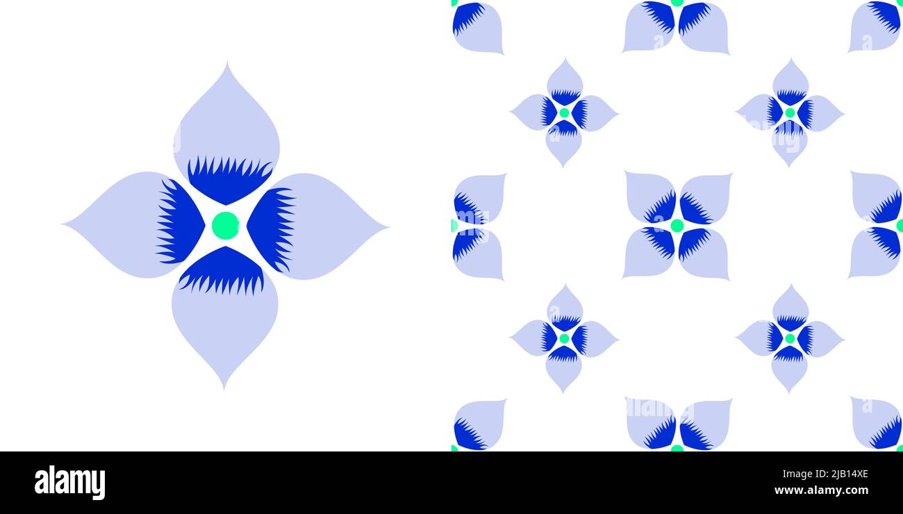 Blue colored flower isolated on white background is in Seamless pattern - vector illustration Stock Vector