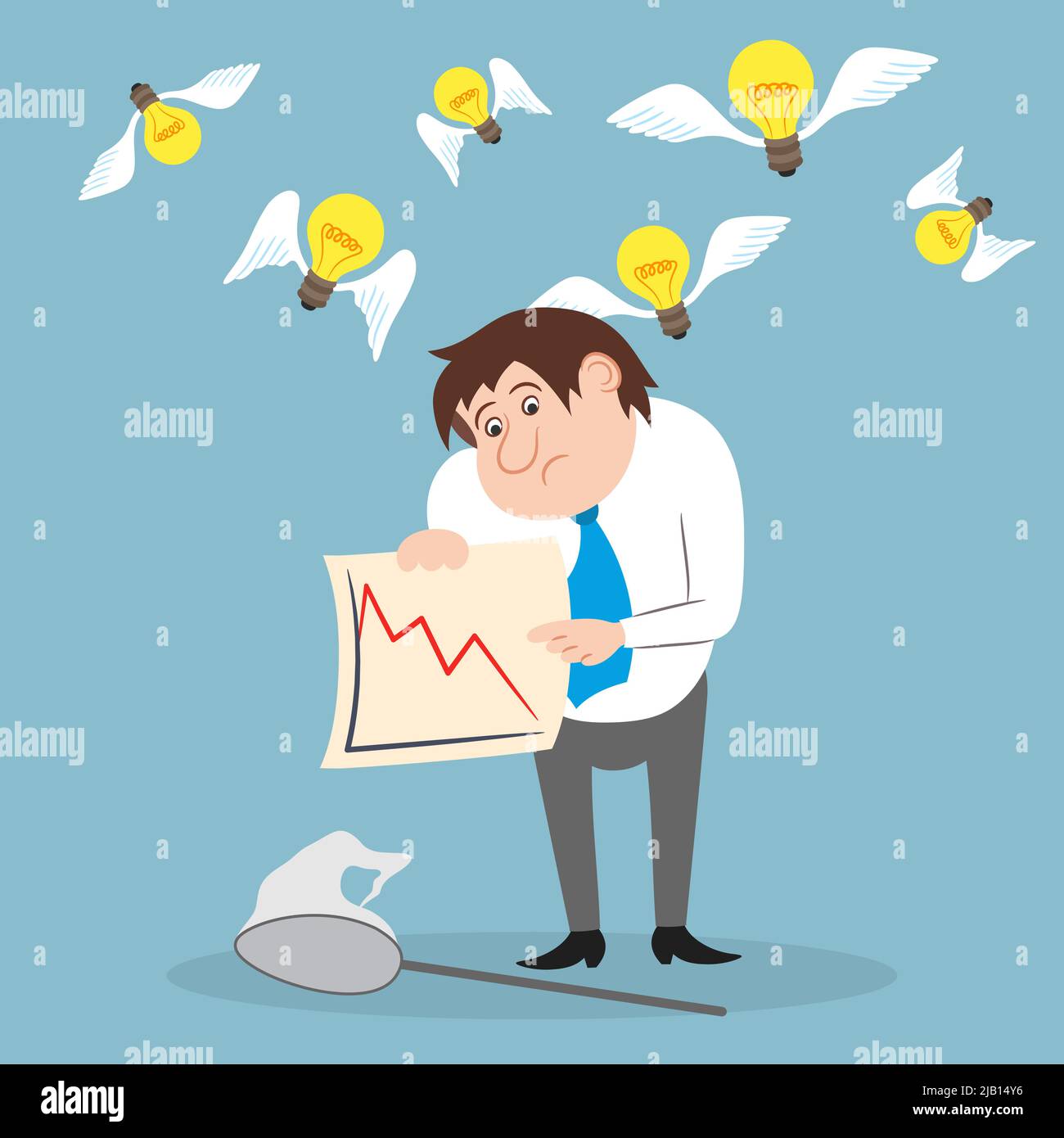 Businessman unhappy with stock trading graph and empty net isolated vector illustration Stock Vector