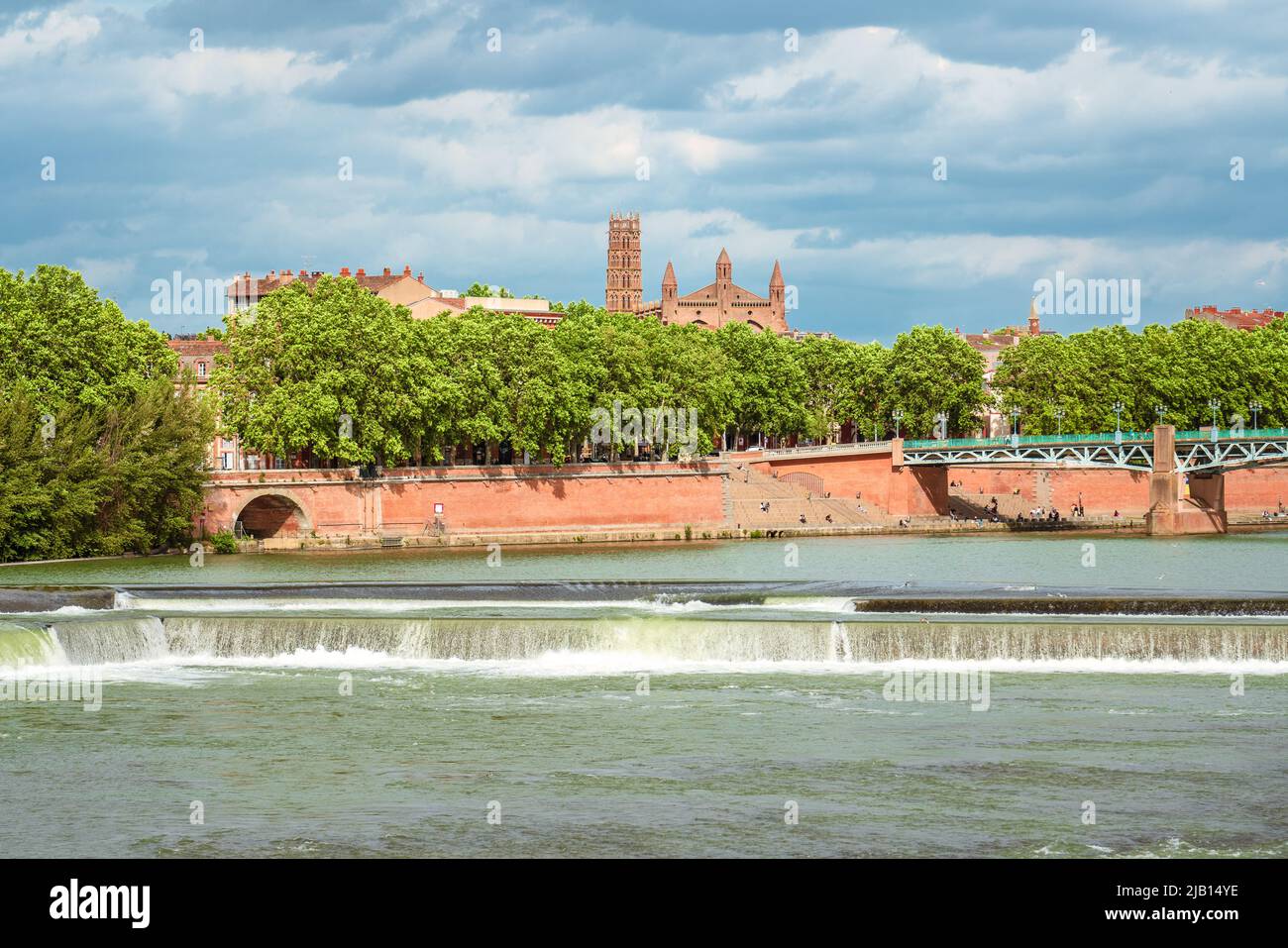 Toulouse skyline view of River Garonne, Le Bazacle, Canal de Brienne and Jacobins convent Stock Photo