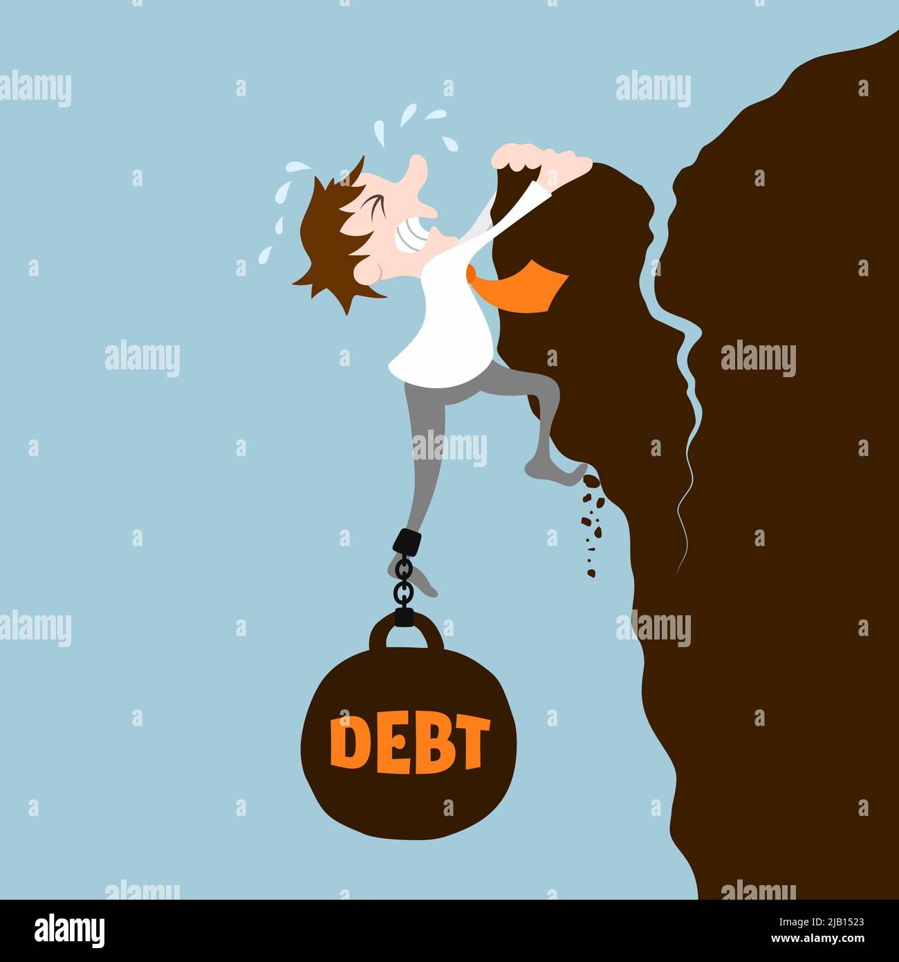 Business man with debt falling from cliff concept vector illustration Stock Vector