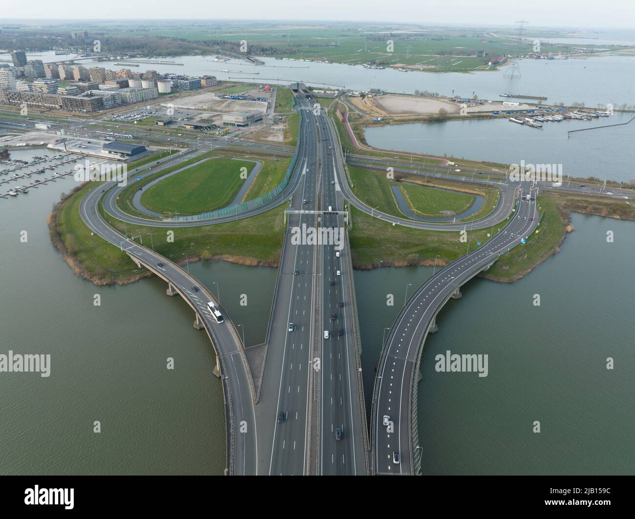 Amsterdam A10 highway infrastructure of the Netherlands. Aerial drone overviews. Stock Photo