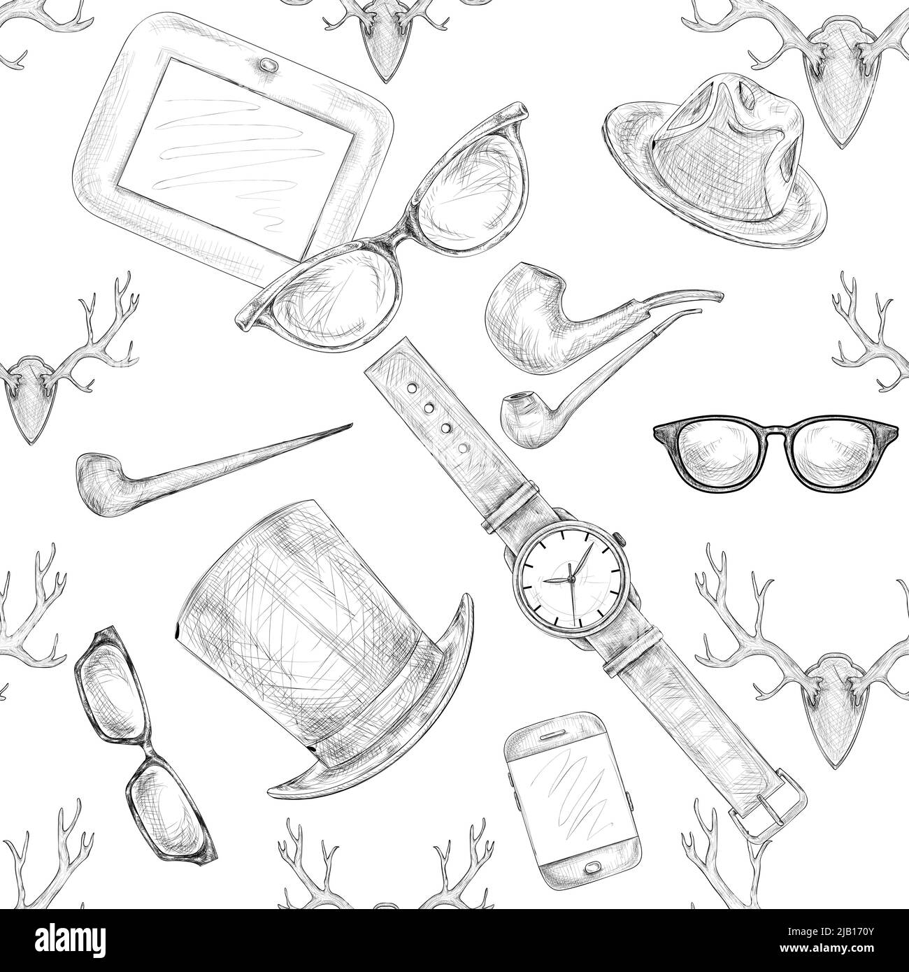 Seamless hand drawn hipster accessories pattern background vector illustration Stock Vector
